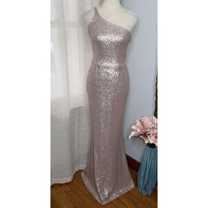 Dress the Population Bella One Shoulder Mermaid Fit &‎ Flare Sequin Ice Pink XS
